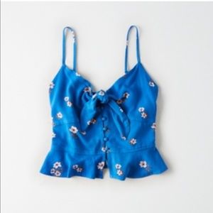 Floral cropped tie front cami